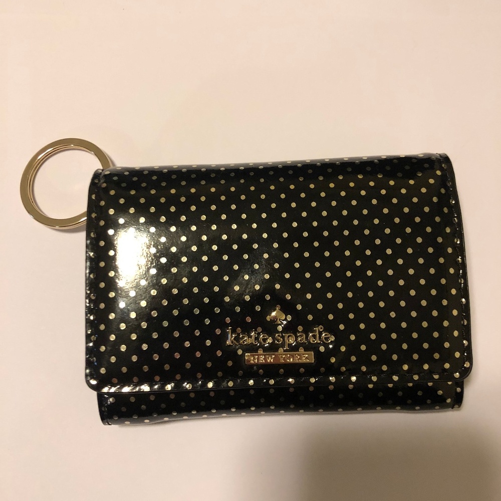 Kate Spade Black & Gold Polka Dot Mini Wallet